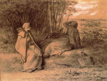 讓 弗朗索瓦 米勒 Shepherdesses Seated In The Shade